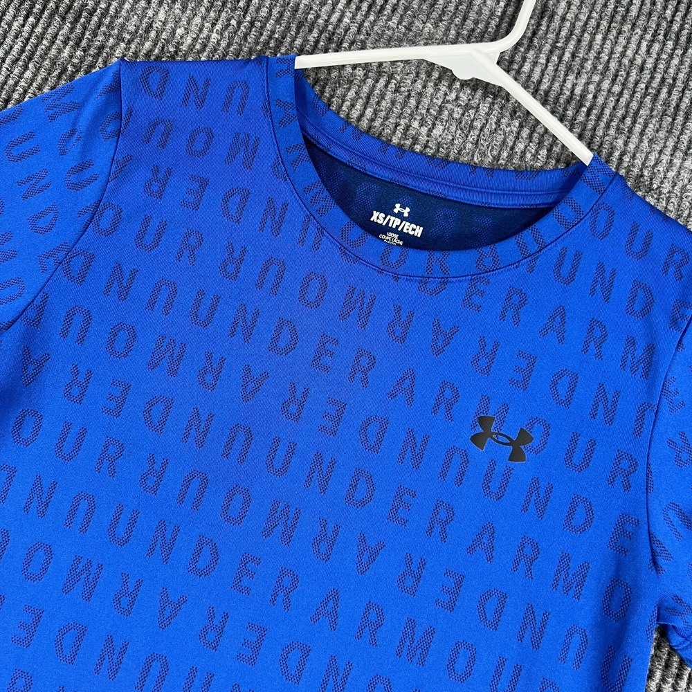 Under Armour Shirt Womens XS Blue Graphic Short Sleeve Loose Athletic Workout